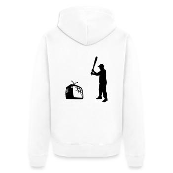 Destroy Your TV - Baseballschläger vs. Fernseher - Unisex Premium Bio Zip Hoodie - Weiß - Hinten - Thijin (182cm)