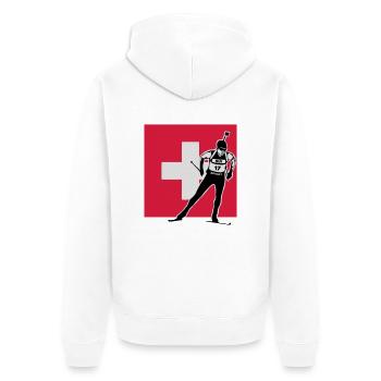 Biathlon - Langlauf -Schweiz - swiss - Unisex Premium Bio Zip Hoodie - Weiß - Hinten - Thijin (182cm)