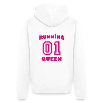 Running Queen - pink - Unisex Premium Bio Zip Hoodie - Weiß - Hinten - Thijin (182cm)
