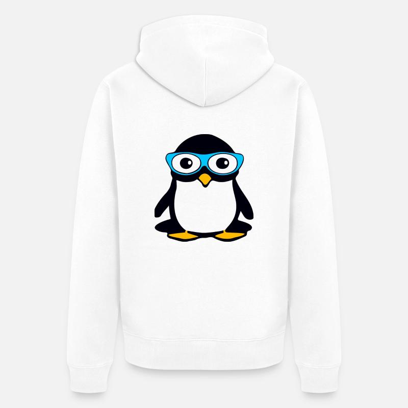 Pingvin med blå briller - Premium økologisk unisex-hettejakke - hvit
