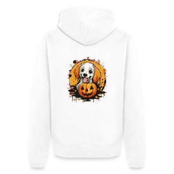 Dog Pumpkin Halloween - Unisex Premium Organic Zip Hoodie - white - Back - Thijin (182cm)