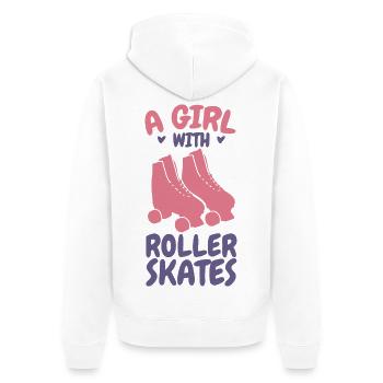 Une fille avec des patins à roulettes - Veste à capuche bio Premium Unisexe - blanc - Dos - Thijin (182cm)
