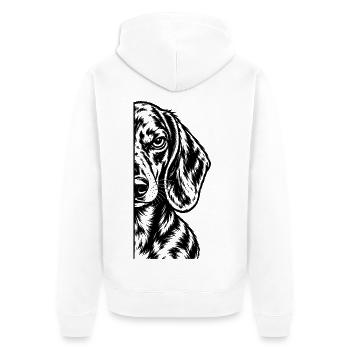 Halber Dackel – Minimalistisches Hundeporträt - Unisex Premium Bio Zip Hoodie - Weiß - Hinten - Thijin (182cm)