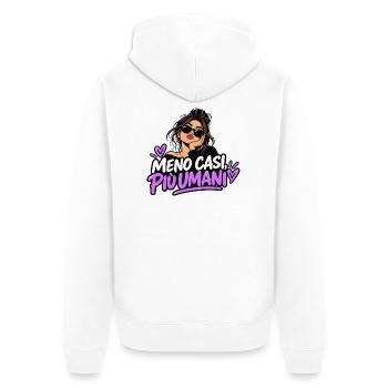 Weniger Fälle, mehr Menschen - Unisex Premium Bio Zip Hoodie - Weiß - Hinten - Thijin (182cm)