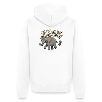 Maus fängt Elefant, lustiger Spruch - Unisex Premium Bio Zip Hoodie - Weiß - Hinten - Thijin (182cm)