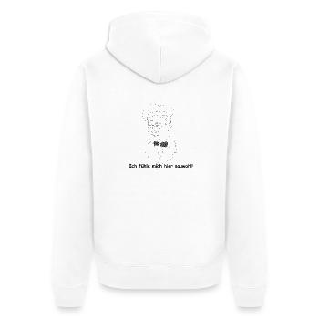 Zitat ,,Ich fühle mich hier sauwohl!" - Unisex Premium Bio Zip Hoodie - Weiß - Hinten - Thijin (182cm)