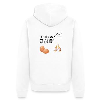 JGA, Eier abgeben, Peitsche, Bier - Unisex Premium Bio Zip Hoodie - Weiß - Hinten - Thijin (182cm)