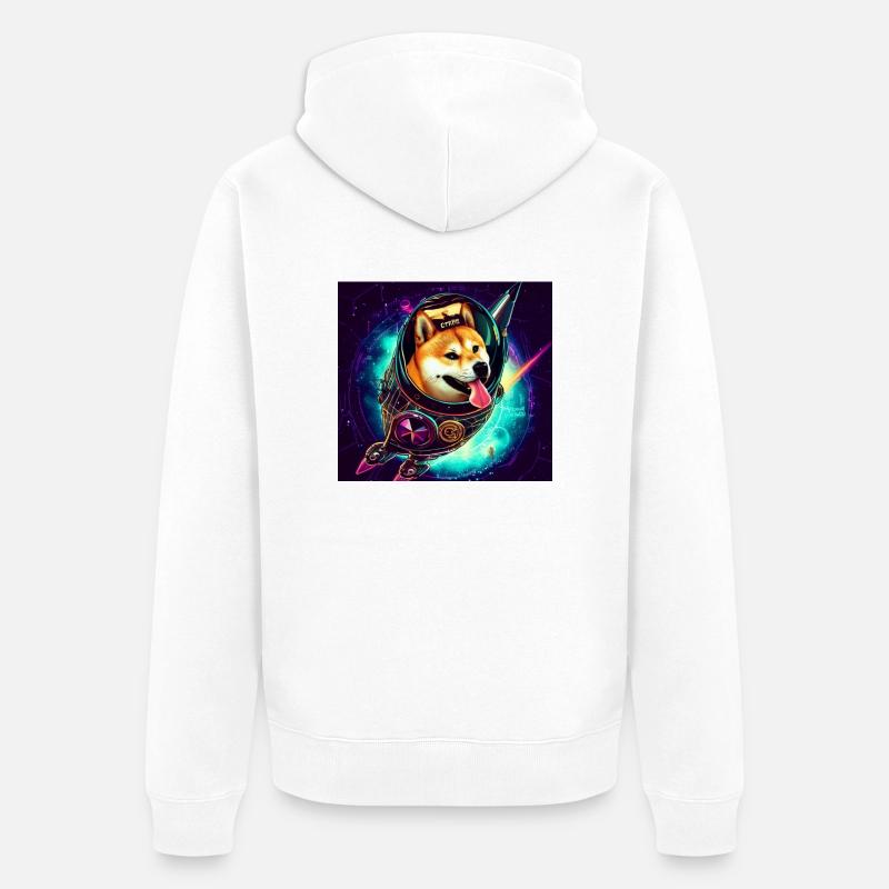 Shiba Inu à la lune - Veste à capuche bio Premium Unisexe - blanc