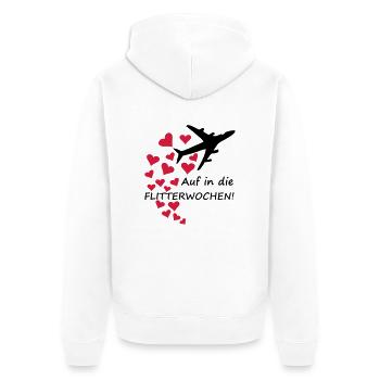Flitterwochen / Hochzeit - Flugzeug mit Herzen - Unisex Premium Bio Zip Hoodie - Weiß - Hinten - Thijin (182cm)