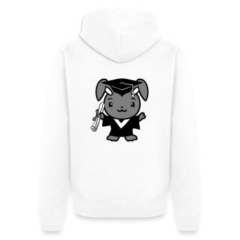 Hase College Schule Abschluss Abitur Zeugnis Süß - Unisex Premium Bio Zip Hoodie - Weiß - Hinten - Thijin (182cm)