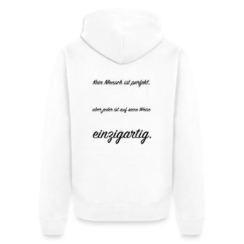 kein Mensch ist perfekt - Unisex Premium Bio Zip Hoodie - Weiß - Hinten - Thijin (182cm)