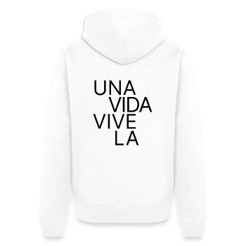 Una Vida, Vive La – One Life in Spanish - Unisex Premium Organic Zip Hoodie - white - Back - Thijin (182cm)