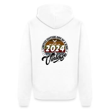 Vintage élégant : 2024 Cadeau rétro 2024 2025 - Veste à capuche bio Premium Unisexe - blanc - Dos - Thijin (182cm)