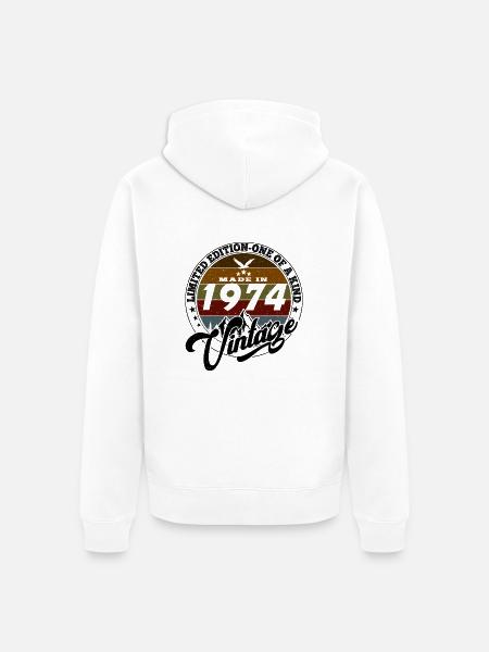 Elegante vintage: 1974 retro cadeau 1974 2025 - Uniseks Premium bio ziphoodie - wit