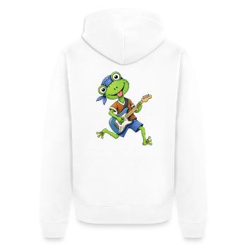 Frosch mit Gitarre  Musikfrosch - Unisex Premium Bio Zip Hoodie - Weiß - Hinten - Thijin (182cm)