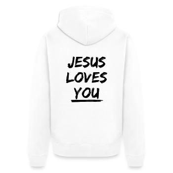 jesus-loves-you - Unisex Premium Bio Zip Hoodie - Weiß - Hinten - Thijin (182cm)
