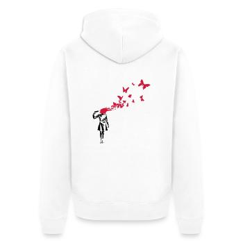 Butterfly Suicide - Unisex Premium Bio Zip Hoodie - Weiß - Hinten - Thijin (182cm)
