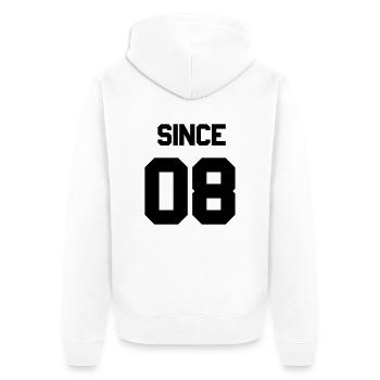 Together since 2008 Paarshirt - Unisex Premium Bio Zip Hoodie - Weiß - Hinten - Thijin (182cm)