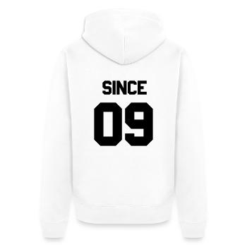 Together since 2009 Paarshirt - Unisex Premium Bio Zip Hoodie - Weiß - Hinten - Thijin (182cm)