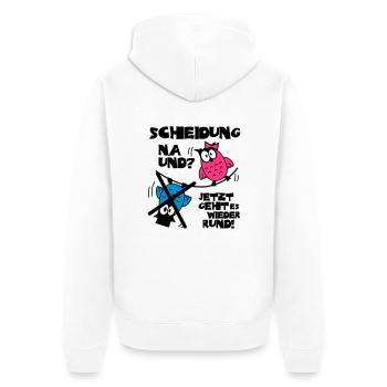 Scheidung na und - Brauteule mit Bräutigam X - Unisex Premium Bio Zip Hoodie - Weiß - Hinten - Thijin (182cm)