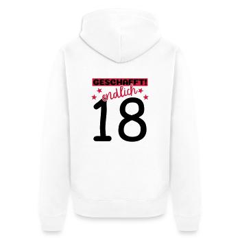 endlich 18 geschafft! - Unisex Premium Bio Zip Hoodie - Weiß - Hinten - Thijin (182cm)