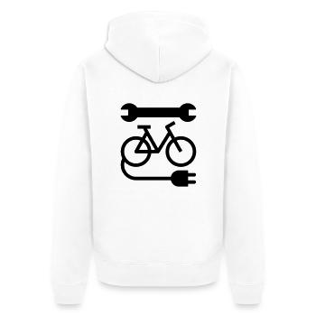 E-bike Werkstatt - Unisex Premium Bio Zip Hoodie - Weiß - Hinten - Thijin (182cm)