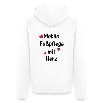 Mobile Fußpflege mit Herz - Unisex Premium Bio Zip Hoodie - Weiß - Hinten - Thijin (182cm)