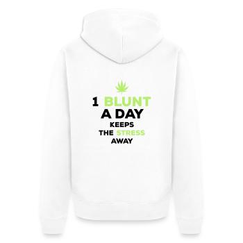 blunt day stress away - Unisex Premium Bio Zip Hoodie - Weiß - Hinten - Thijin (182cm)