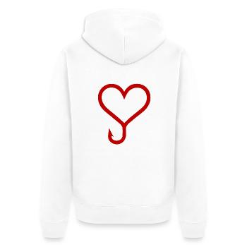 Fishhook Heart | Angler's heart - Unisex Premium Organic Zip Hoodie - white - Back - Thijin (182cm)