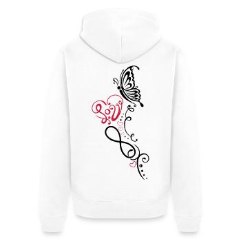 Heart with lettering, butterfly and infinity - Unisex Premium Organic Zip Hoodie - white - Back - Thijin (182cm)