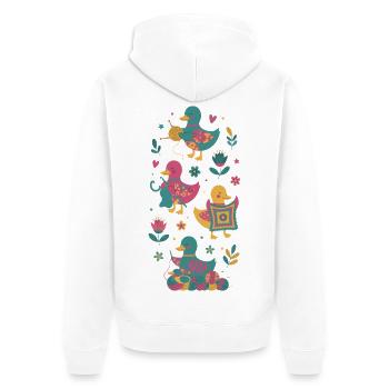 Lustige Enten für Häkelliebhaber und Garn - Unisex Premium Bio Zip Hoodie - Weiß - Hinten - Thijin (182cm)