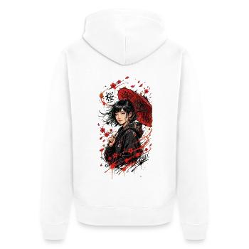 Univers Japonais - Femme Japonaise - Veste à capuche bio Premium Unisexe - blanc - Dos - Thijin (182cm)