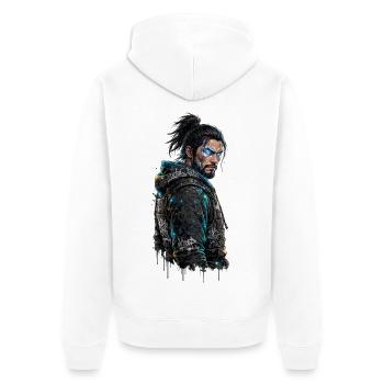 Japanisches Universum – Moderne Samurai - Unisex Premium Bio Zip Hoodie - Weiß - Hinten - Thijin (182cm)