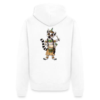 Katta Trommler Rhythmus der Wildnis - Unisex Premium Bio Zip Hoodie - Weiß - Hinten - Thijin (182cm)