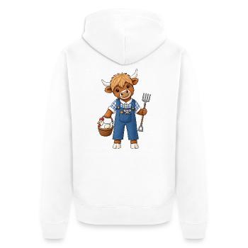 Hochlandrind Kuh Lustiges Bauernhof Motiv - Unisex Premium Bio Zip Hoodie - Weiß - Hinten - Thijin (182cm)