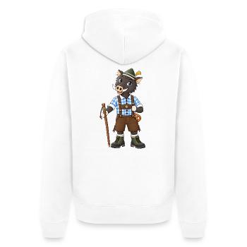 Wander Wildschwein in Bayern Tracht - Unisex Premium Bio Zip Hoodie - Weiß - Hinten - Thijin (182cm)