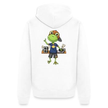 Frosch DJ Beats und  Musik - Unisex Premium Bio Zip Hoodie - Weiß - Hinten - Thijin (182cm)