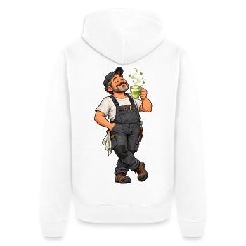 Hausmeister mit Matcha Latte – Lustiges Motiv - Unisex Premium Bio Zip Hoodie - Weiß - Hinten - Thijin (182cm)