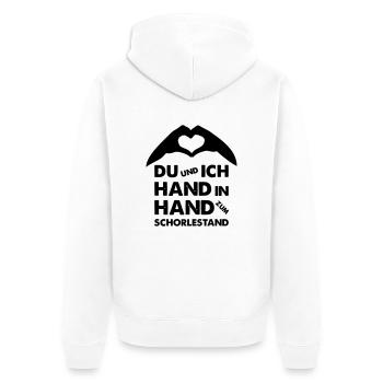 Hand in Hand zum Schorlestand / Gruppenshirt - Unisex Premium Bio Zip Hoodie - Weiß - Hinten - Thijin (182cm)