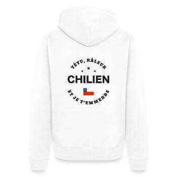 Chilien, têtu, râleur - Veste à capuche bio Premium Unisexe - blanc - Dos - Thijin (182cm)