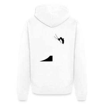 Ski,Ski fahren,Skiing,Apres ski,freeski,freeskiing - Unisex Premium Bio Zip Hoodie - Weiß - Hinten - Thijin (182cm)