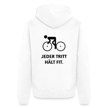 Jeder Tritt Hält Fit. (Fahrrad Fahren) - Unisex Premium Bio Zip Hoodie - Weiß - Hinten - Thijin (182cm)