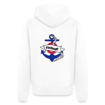 fischkopp - Unisex Premium Bio Zip Hoodie - Weiß - Hinten - Thijin (182cm)