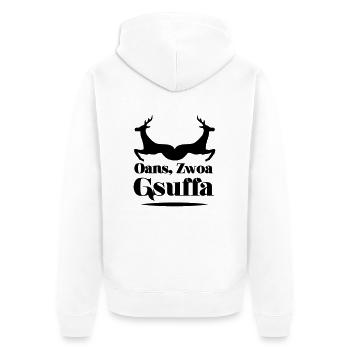 Oans Zwoa Gsuffa - - Wiesn - Unisex Premium Bio Zip Hoodie - Weiß - Hinten - Thijin (182cm)