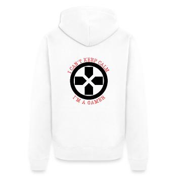 I cant calm - I'm a gamer Tshirt für echte Zocker - Unisex Premium Bio Zip Hoodie - Weiß - Hinten - Thijin (182cm)