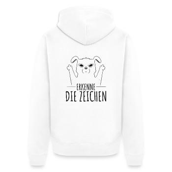 Erkenne die Zeichen. Finger Mittelfinger Fuck You - Unisex Premium Bio Zip Hoodie - Weiß - Hinten - Thijin (182cm)