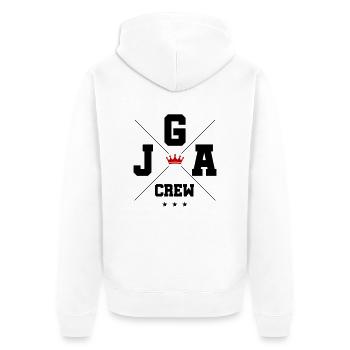 JGA Crew - Unisex Premium Bio Zip Hoodie - Weiß - Hinten - Thijin (182cm)