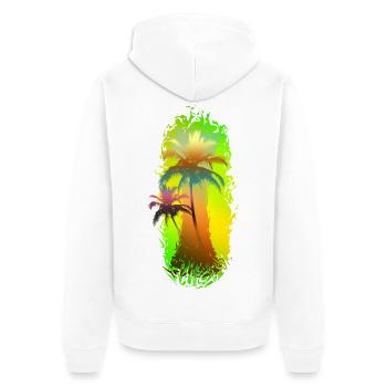 Palmen bunt - so sieht Urlaub aus - Unisex Premium Bio Zip Hoodie - Weiß - Hinten - Thijin (182cm)