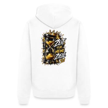 Königliche Stunde: Zeit Für Meine Zeile - Unisex Premium Bio Zip Hoodie - Weiß - Hinten - Thijin (182cm)
