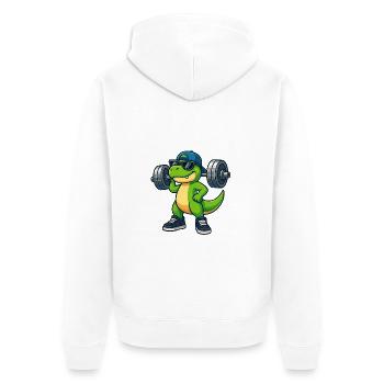 Cool T-Rex Dumbbell Weightlifting Workout Fitness - Unisex Premium Organic Zip Hoodie - white - Back - Thijin (182cm)